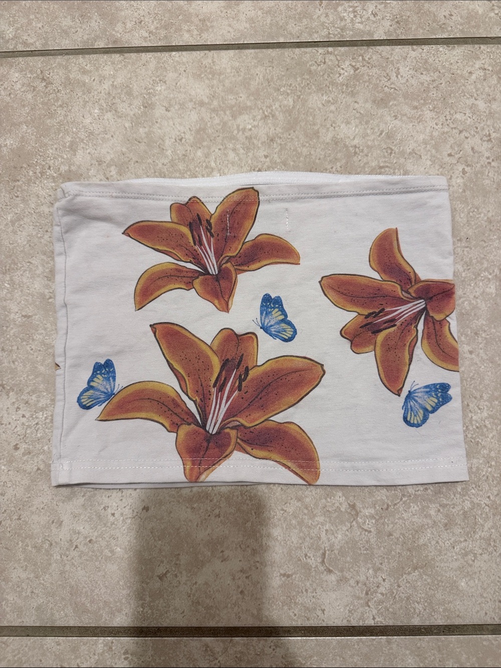 Edikted White Tube Top with Orange Floral Print